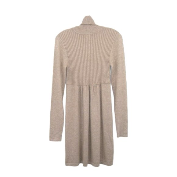 Apt. 9 Turtleneck Dress Stretch Taupe with Shimmery Gold Threads Holiday Festive - Picture 3 of 9